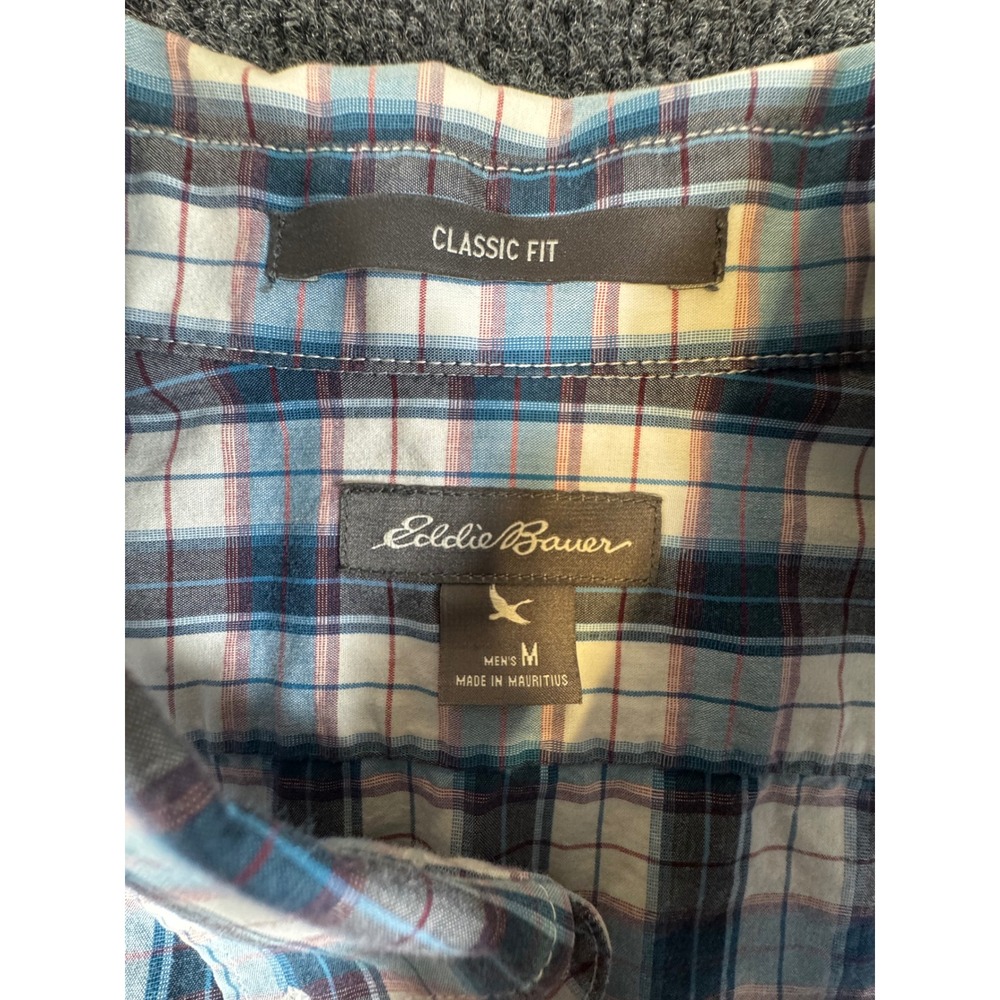Eddie Bauer Mens Medium Classic Fit Blue Plaid Long Sleeve Button Down Shirt - Picture 5 of 5